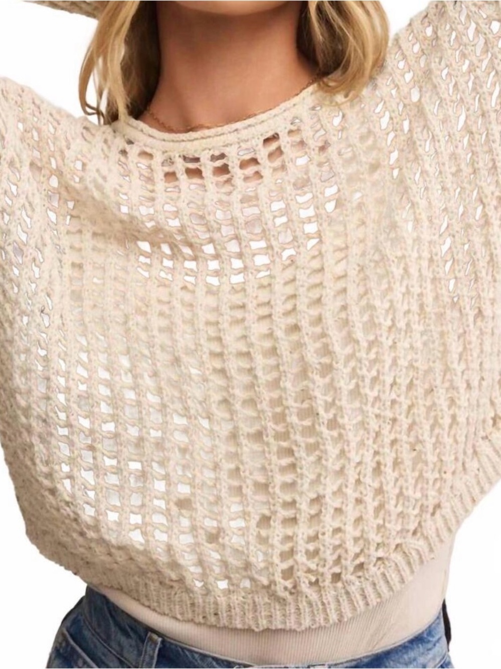 Z Supply Women’s Felix Crochet Open-Knit Crewneck Sweater - Cream